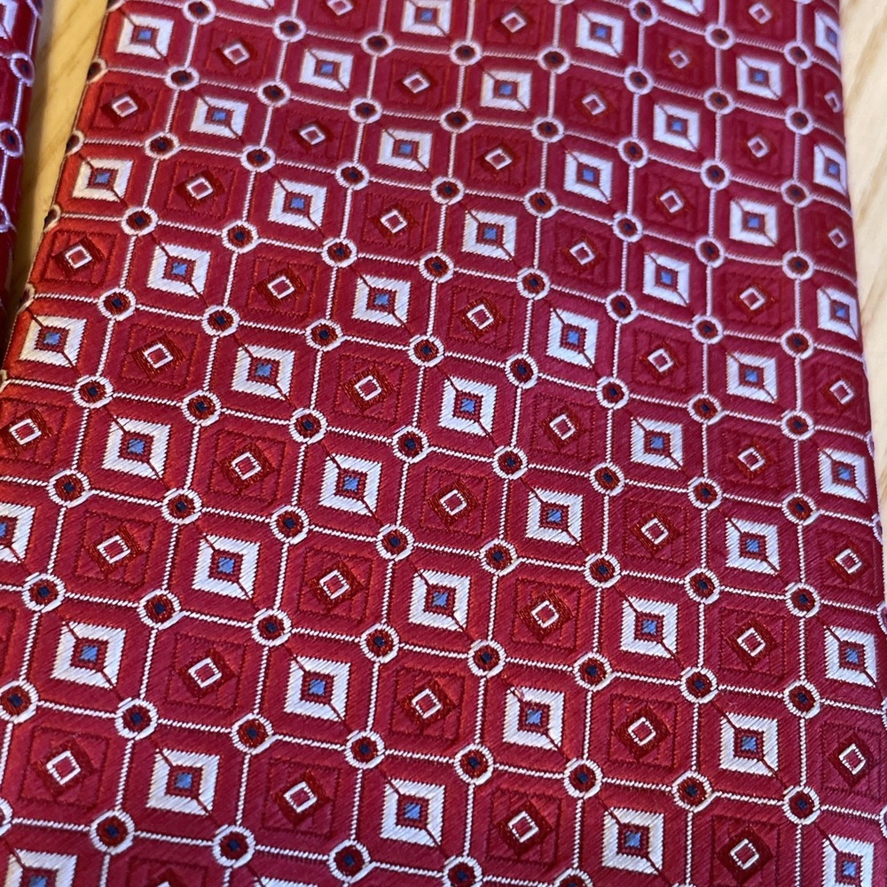 Imani Uomo Neck Tie Geometric Print Silk Touch Microfiber Red - Picture 2 of 5